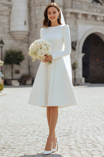 Robe midi de fiançailles en satin trapèze ivoire